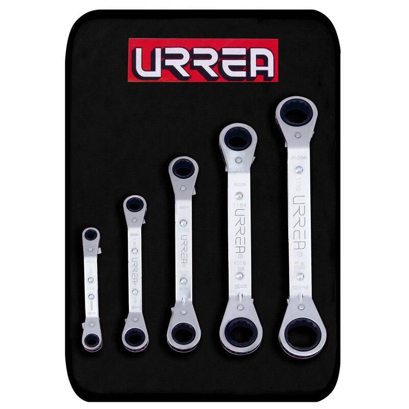 Juego de llaves de trinquete cromadas URREA Offset Box End de 12 puntos (5 piezas) - 1180A
