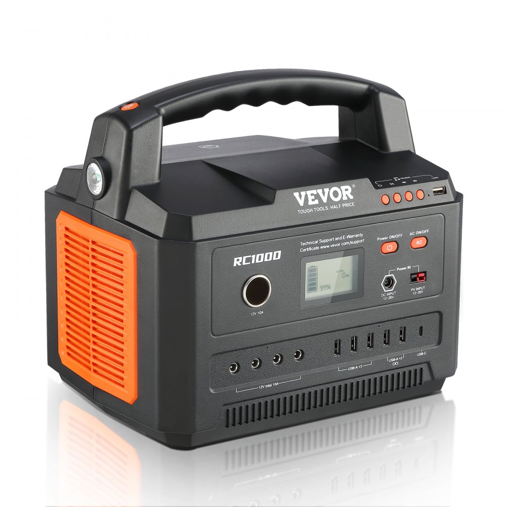VEVOR Portable Power Station Solar Generator 999Wh 1000W with 12 Charging Ports - DXCNDY1000W9GV6BGV1