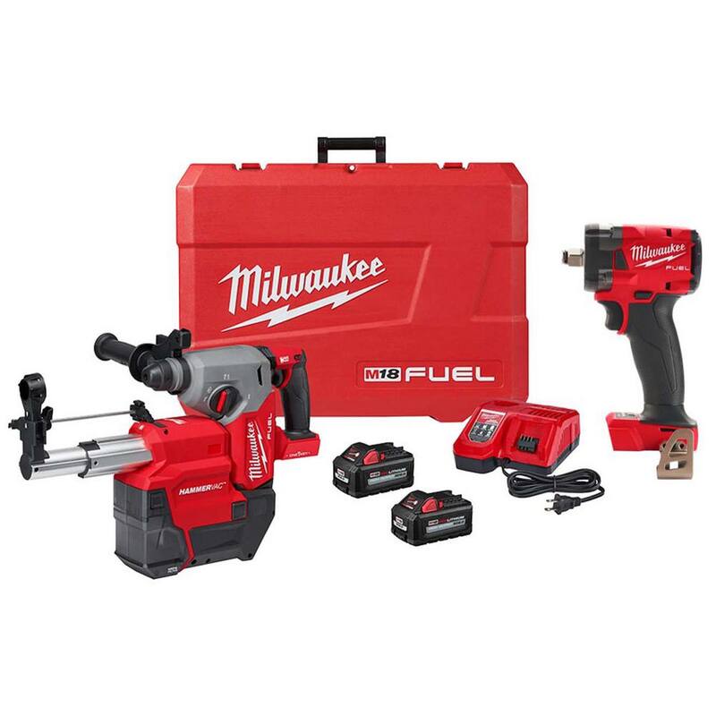 Martillo rotativo inalámbrico Milwaukee M18 FUEL ONE-KEY de 18V con tecnología de iones de litio sin escobillas de 1 pulgada SDS-Plus con llave de impacto M18 FUEL - 2914-22DE-2855-20.