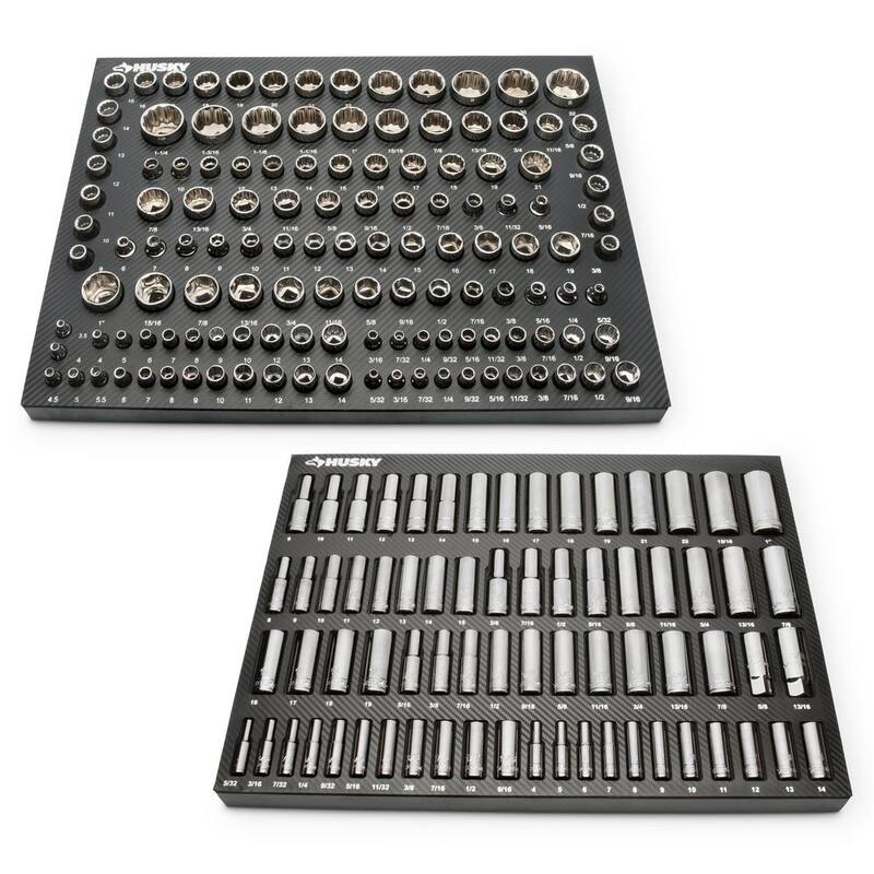 Juego de dados de 1/4, 3/8 y 1/2 pulgadas de Husky en bandeja de espuma EVA (200 piezas) - H200MSSEVA
