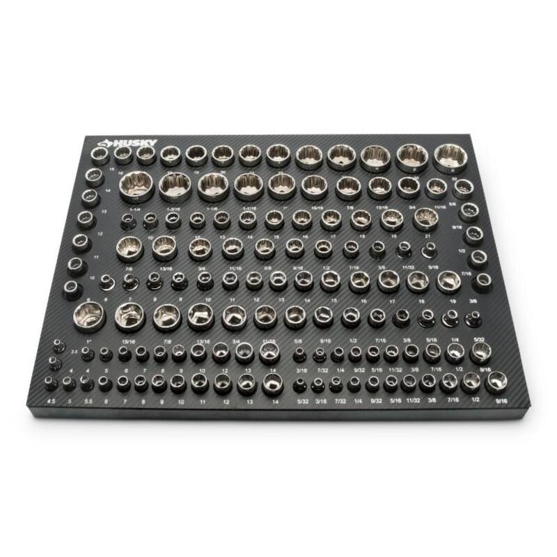 Juego de dados de 1/4, 3/8 y 1/2 pulgadas de Husky en bandeja de espuma EVA (200 piezas) - H200MSSEVA