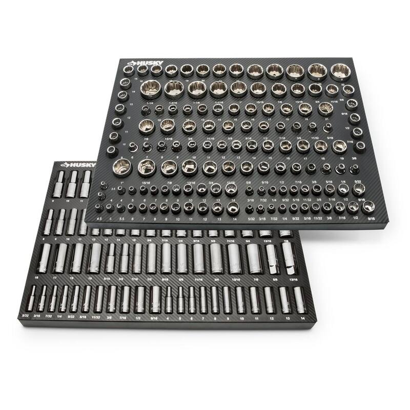 Juego de dados de 1/4, 3/8 y 1/2 pulgadas de Husky en bandeja de espuma EVA (200 piezas) - H200MSSEVA