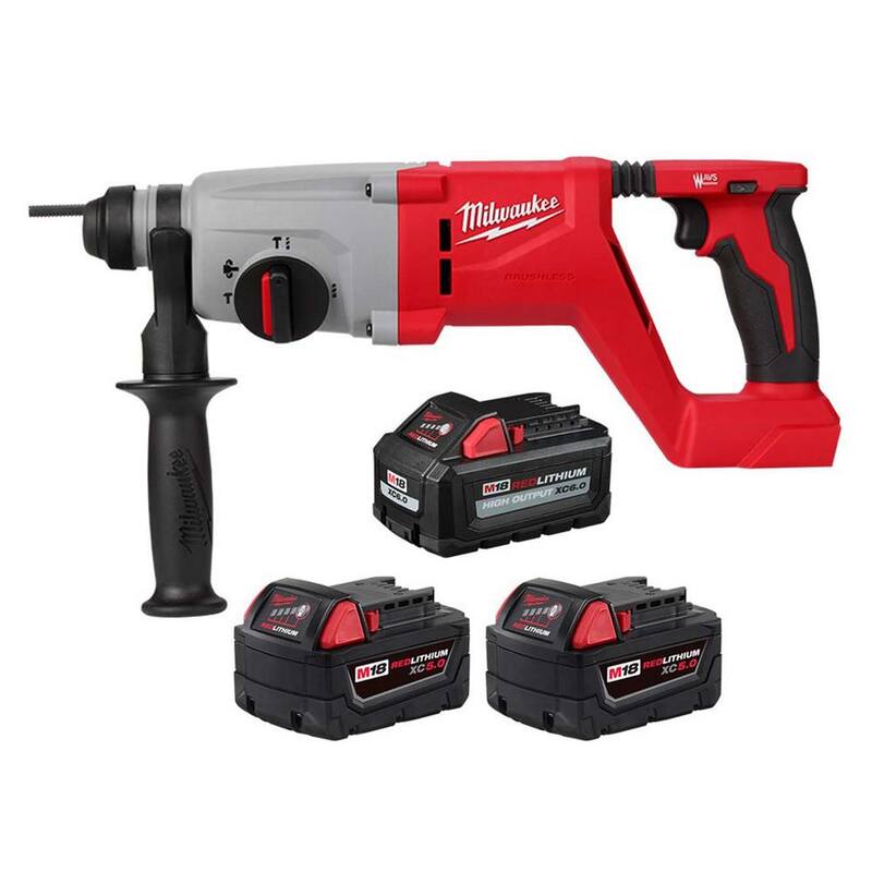 Rotomartillo SDS-Plus Milwaukee M18 18V de Iones de Litio sin escobillas de 1 pulgada inalámbrico con batería de alto rendimiento de 6.0Ah y 2 baterías de 5.0Ah - 2613-20-48-11-1856