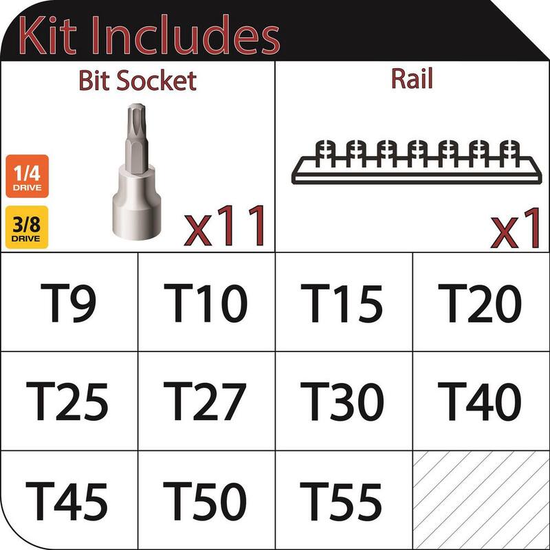 Juego de puntas de vaso Torx de 1/4 y 3/8 pulgadas (11 piezas) - HTXBS11PCSR