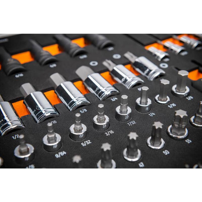 Juego de dados de broca SAE GEARWRENCH de 1/4 pulg., 3/8 pulg. y 1/2 pulg. con bandeja de almacenamiento de espuma EVA (88 piezas) - GWMSBSKCBSAE