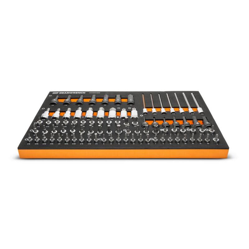 Juego de dados de broca SAE GEARWRENCH de 1/4 pulg., 3/8 pulg. y 1/2 pulg. con bandeja de almacenamiento de espuma EVA (88 piezas) - GWMSBSKCBSAE