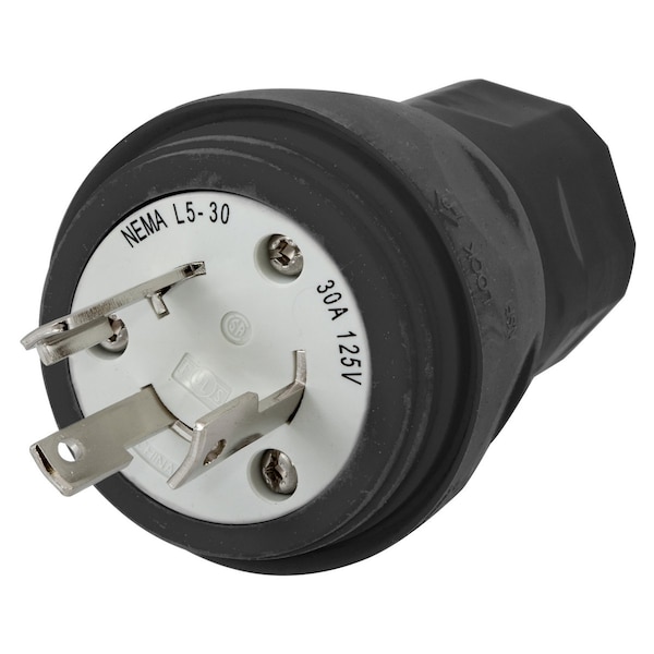 Hubbell Wiring Device-Kellems Watertight Devices, Twist-Lock Plug, 30A, 125V, 2 Pole, 3 Wire, Thermoplastic elastomer, NEMA L5-30P, Black - HBL28W47BK