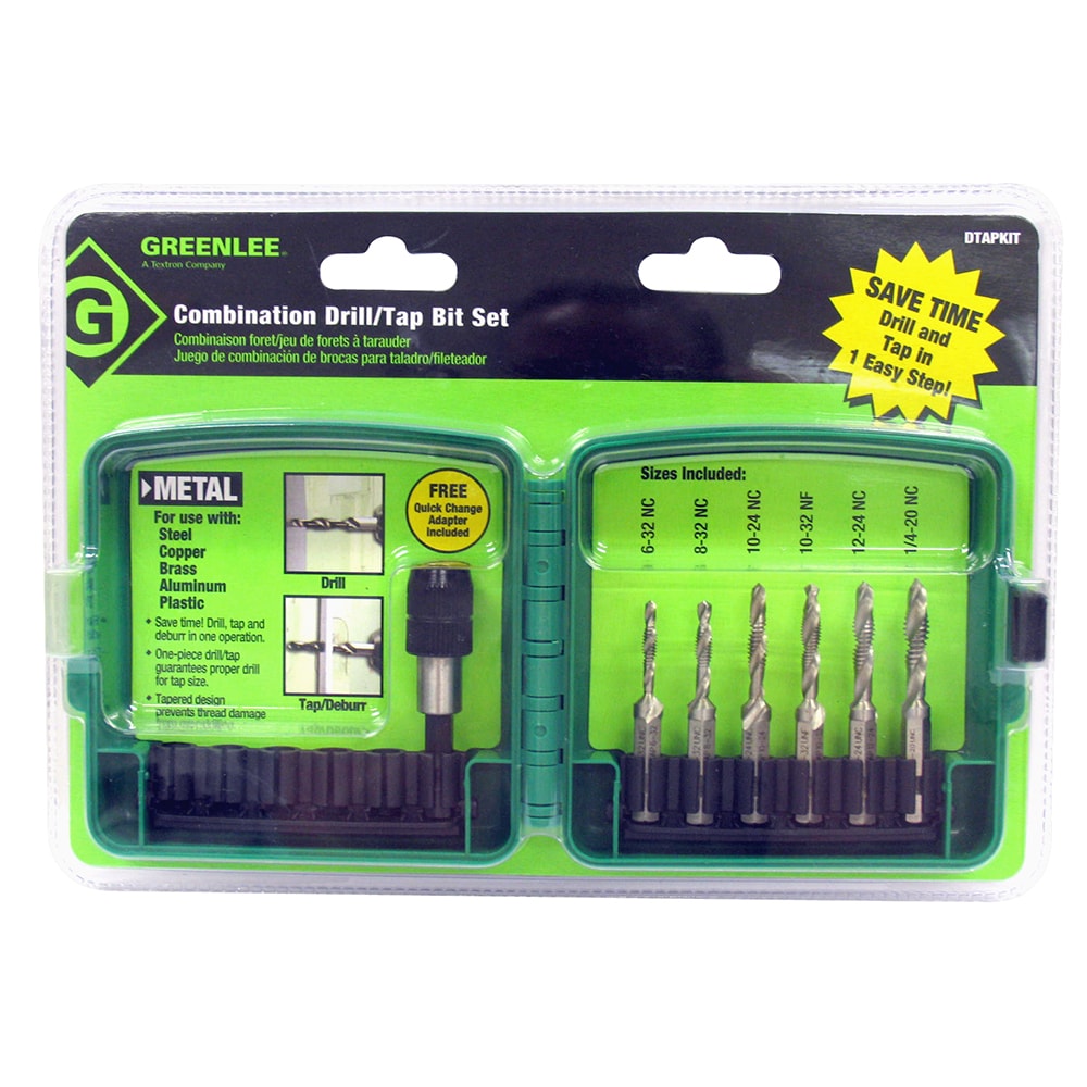 Juego de brocas y machuelos Greenlee Greenlee de 5 piezas de 2-1/4 pulgadas de largo de brocas helicoidales de acero rápido - DTAPKIT