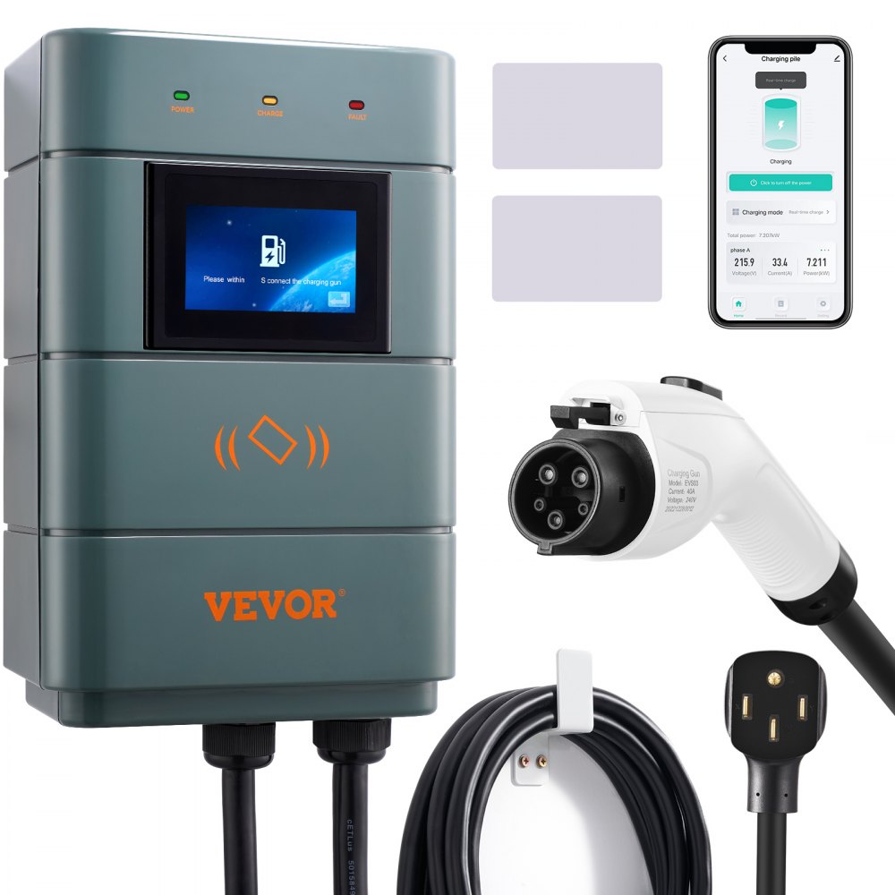 VEVOR Level 2 Electric Vehicle Charging Station, 0-48A Adjustable, 11.5 kW 240V NEMA14-50 Plug Smart EV Charger with WiFi, 24-Foot TPE Charging Cable for Indoor/Outdoor Use, ETL & Energy Star Certifie - MGJLCD48A1450XA1MV4