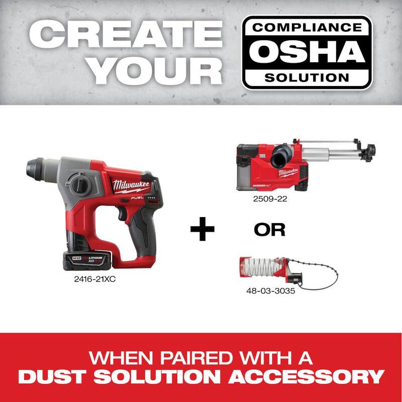 Martillo rotativo inalámbrico Milwaukee M12 FUEL de 12V con tecnología de iones de litio sin escobillas de 5/8 pulgadas SDS-Plus, incluye un kit con una batería de 4.0Ah y una bolsa - 2416-21XC.