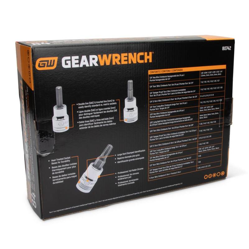 Juego de llaves de dado y puntas hexagonales y Torx maestras SAE/Métricas de 1/4, 3/8 y 1/2 pulgadas de GEARWRENCH (84 piezas) - 80742