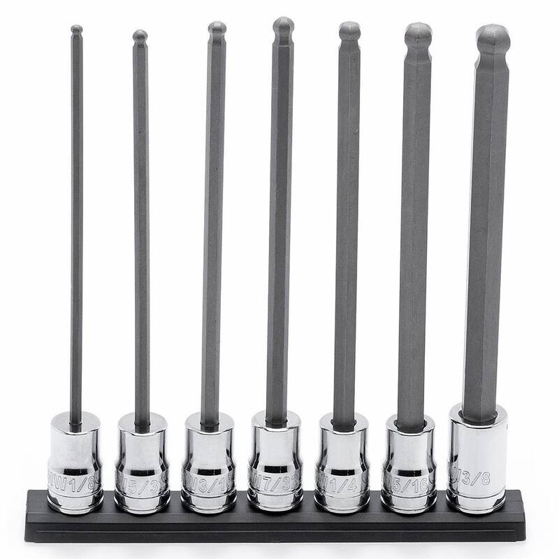 Juego de puntas de bola larga hexagonales Husky de 3/8 pulgadas (7 piezas) - Juego de dados de bits SAE H3DSAELBBS7PCN