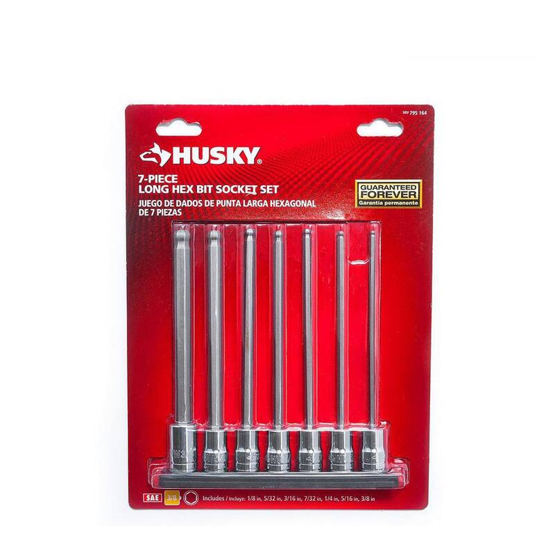 Juego de puntas de bola larga hexagonales Husky de 3/8 pulgadas (7 piezas) - Juego de dados de bits SAE H3DSAELBBS7PCN