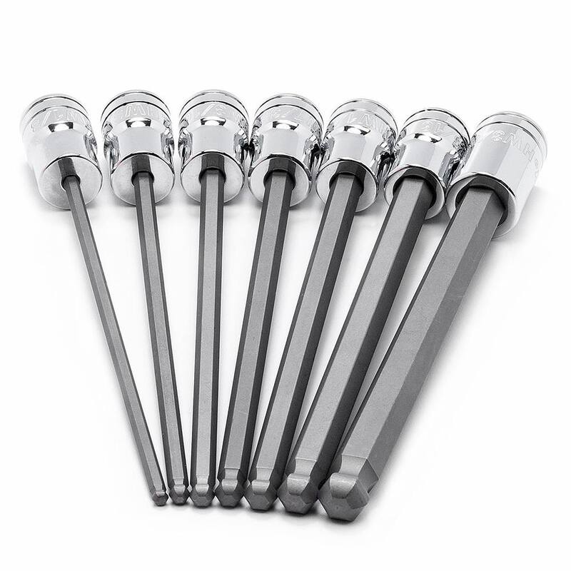 Juego de puntas de bola larga hexagonales Husky de 3/8 pulgadas (7 piezas) - Juego de dados de bits SAE H3DSAELBBS7PCN