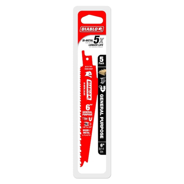 Diablo 6 in. Bi-Metal Reciprocating Saw Blade 8/14 TPI 5 pc - DS0614BGP5