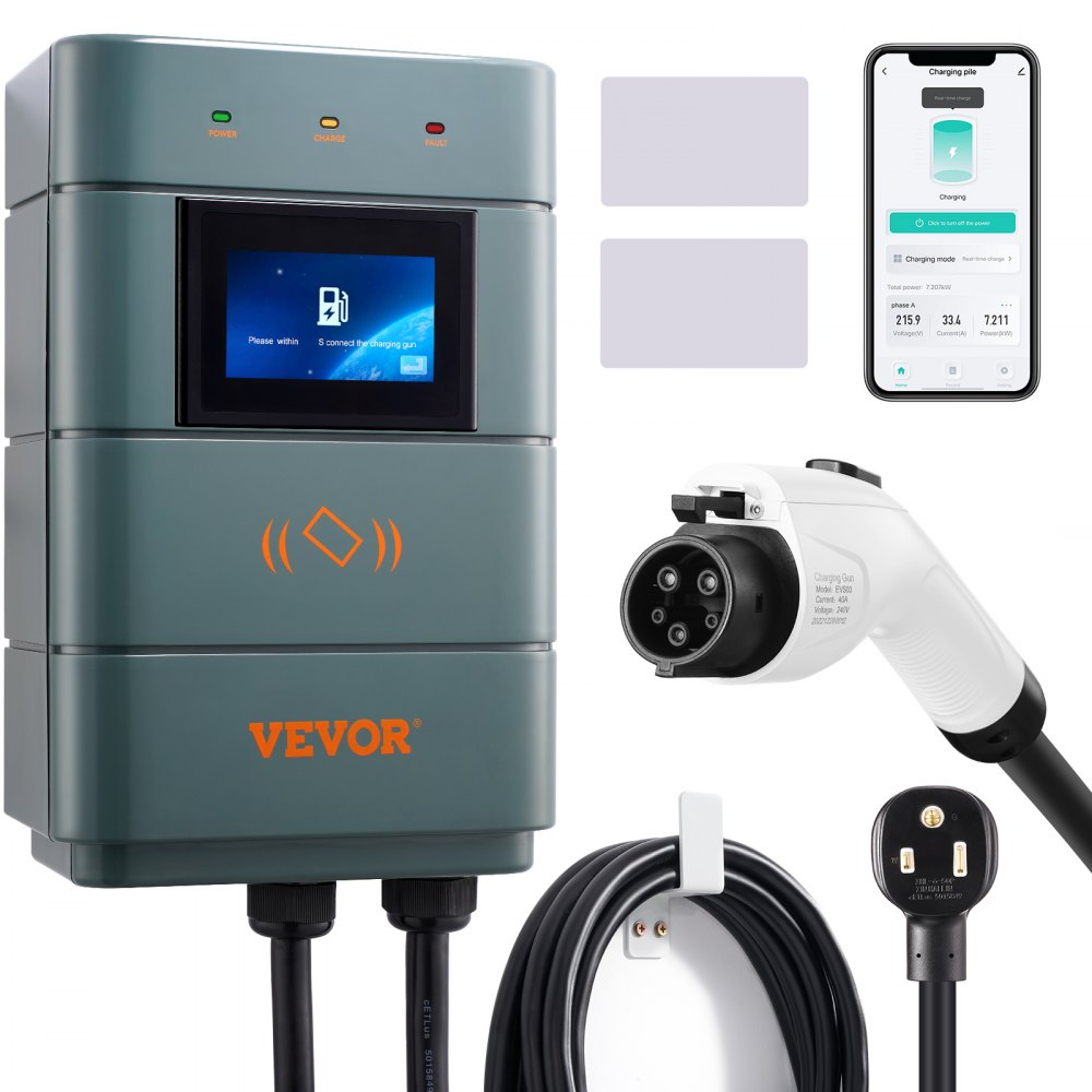 VEVOR Level 2 Electric Vehicle Charging Station, 0-48A Adjustable, 11.5 kW 240V NEMA 6-50 Plug Smart EV Charger with WiFi, 24-Foot TPE Charging Cable for Indoor/Outdoor Use, ETL & Energy Star Certifie - MGJLCDZ48A65076X3V4
