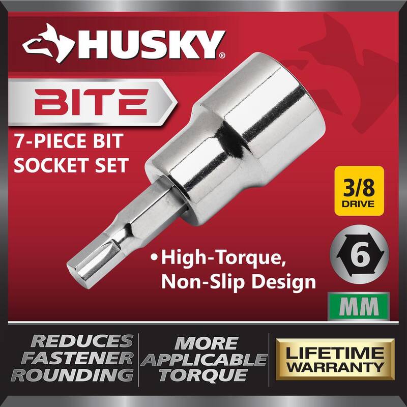 Juego de llaves de vaso para bits métricos de 3/8 pulgadas para trinquetes Husky (7 piezas) - HB3DBS7M