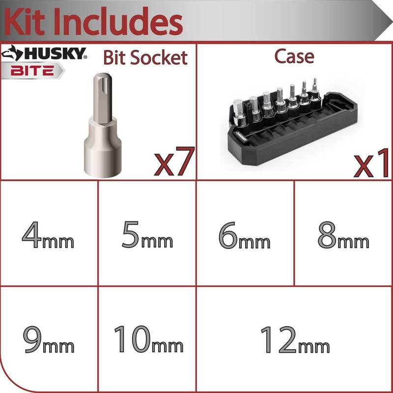 Juego de llaves de vaso para bits métricos de 3/8 pulgadas para trinquetes Husky (7 piezas) - HB3DBS7M