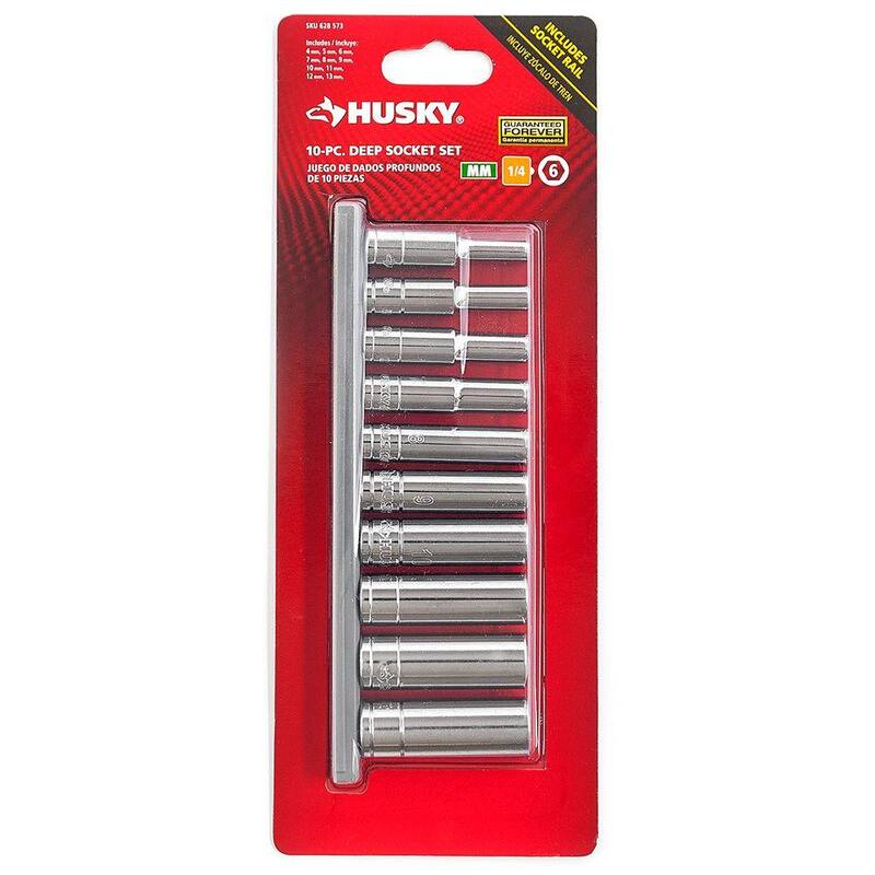 Juego de dados métricos profundos de 1/4 de pulgada de Husky (10 piezas) - H4DDPMM10PC-02.