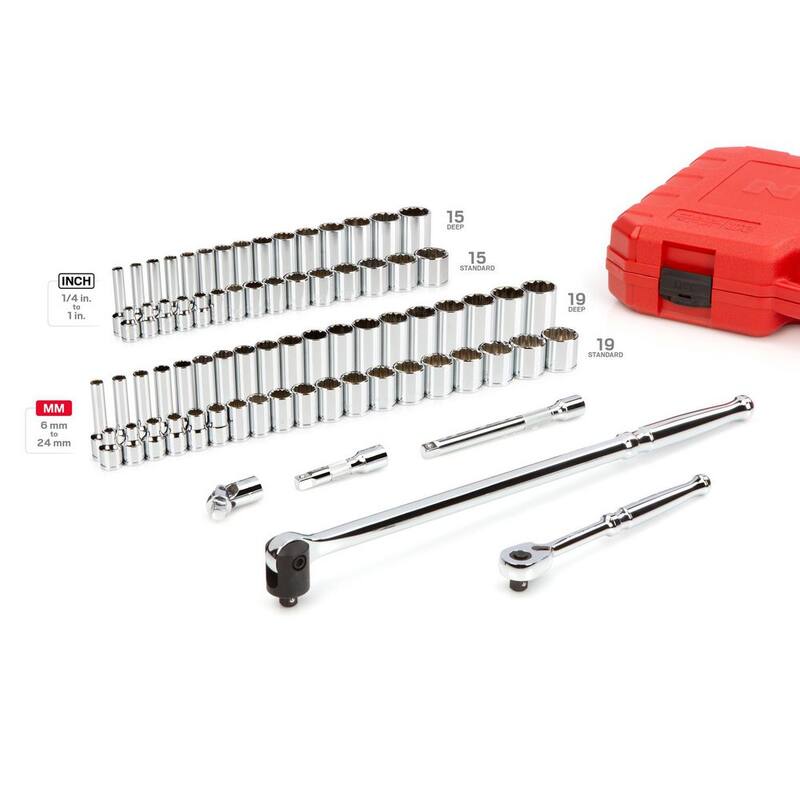 Juego de trinquete y dado de 12 puntos TEKTON de 3/8 pulgadas, (74 piezas) (1/4-1 pulg, 6-24 mm) - SKT15312