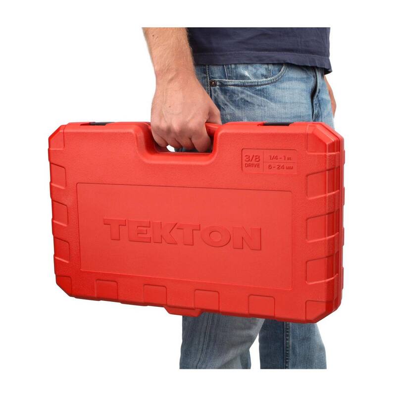 Juego de trinquete y dado de 12 puntos TEKTON de 3/8 pulgadas, (74 piezas) (1/4-1 pulg, 6-24 mm) - SKT15312