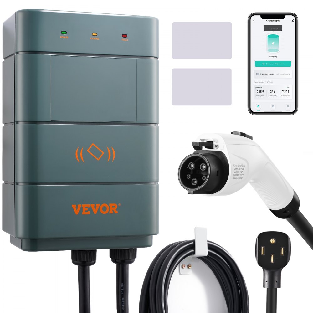 VEVOR Level 2 Electric Vehicle Charging Station, 0-40A Adjustable, 9.6 kW 240V NEMA 14-50 Plug Smart EV Charger with WiFi, 22-Foot TPE Charging Cable for Indoor/Outdoor Use, ETL&Energy Star Certified - MGJLCD40A1450QUI6V4