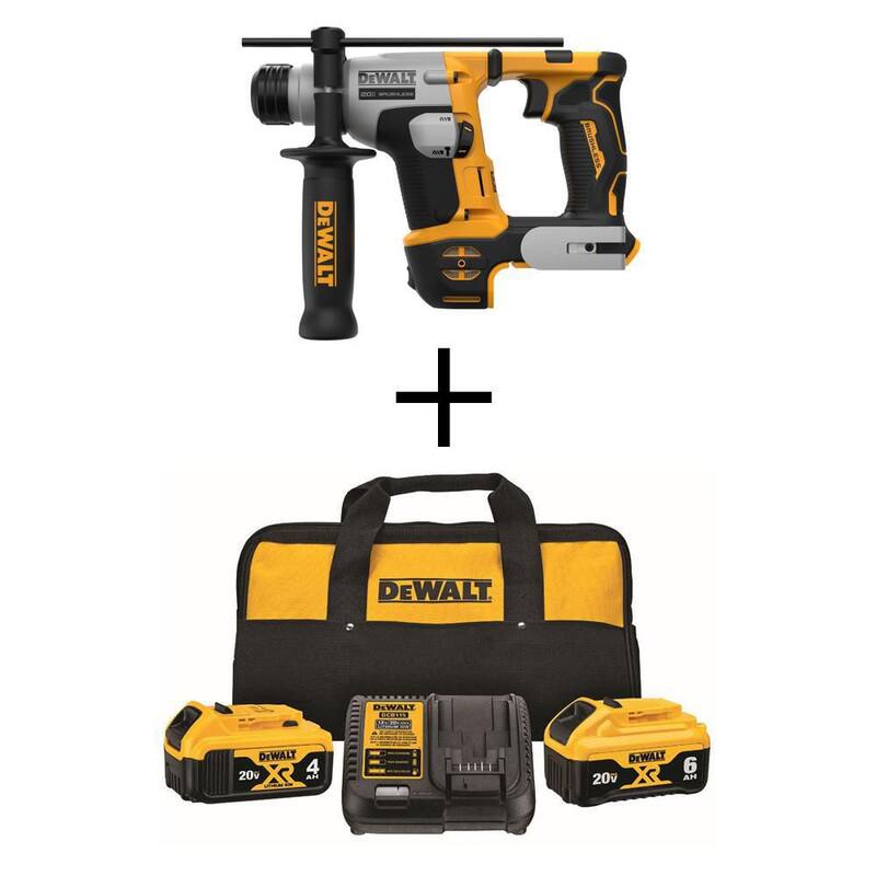 DEWALT ATOMIC Taladro Martillo SDS + sin escobillas ultra-compacto inalámbrico de 20V MAX con baterías XR 6.0Ah y 4.0Ah de 20V MAX - DCH172BWCB2460C