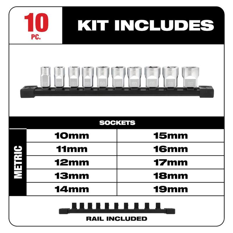 Milwaukee 3/8 pulgadas SAE y métricas de perfil bajo con 6 puntos y CUATRO lados planos (Juego de 20 piezas) - 48-22-9403-48-22-9503
