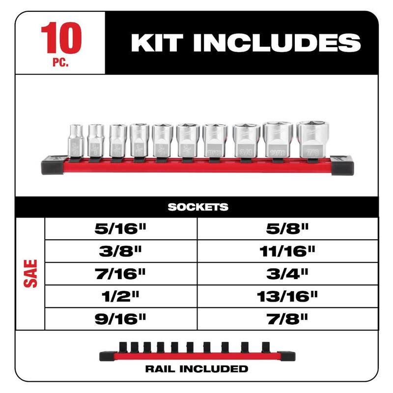 Milwaukee 3/8 pulgadas SAE y métricas de perfil bajo con 6 puntos y CUATRO lados planos (Juego de 20 piezas) - 48-22-9403-48-22-9503