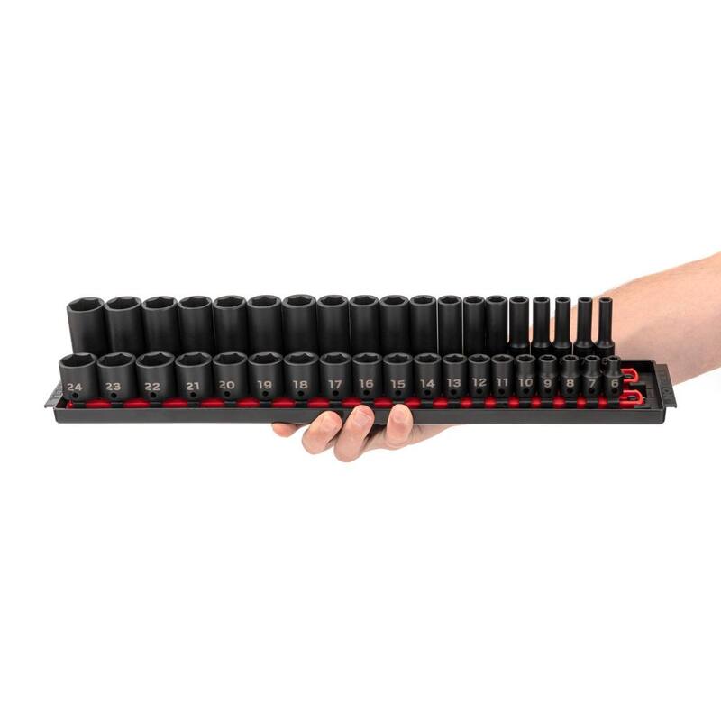 Juego de llaves de impacto TEKTON de 3/8 pulgadas con carriles (de 1/4 a 1 pulgada, de 6 a 24 mm) (68 piezas) - SID91218