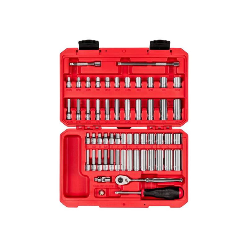 Juego de llave de vaso y trinquete de 12 puntos TEKTON de 1/4 de pulgada, 56 piezas (5/32 - 9/16 pulgadas. 4 - 15 mm) - SKT05304