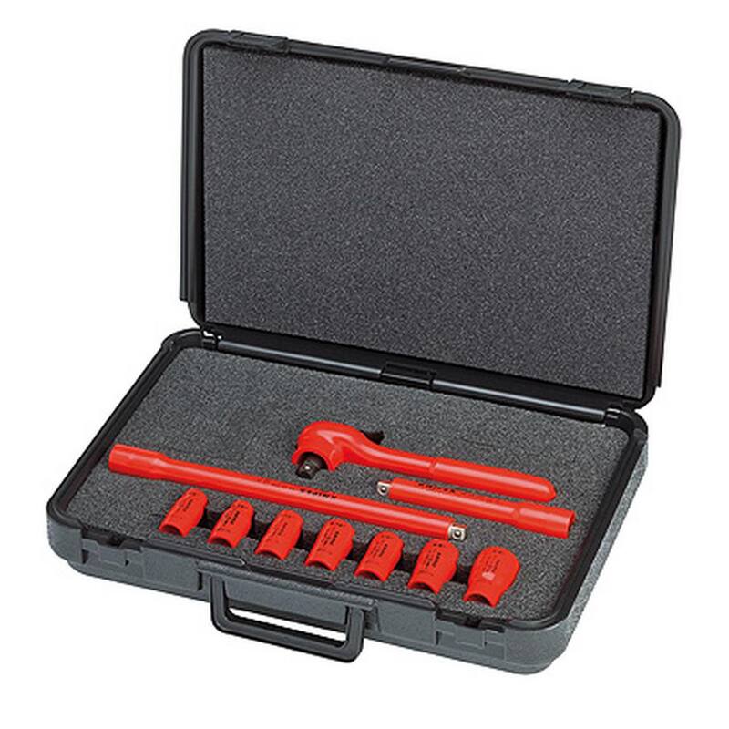 Juego de dados aislados de 1,000 voltios KNIPEX, 3/8 de pulgada de accionamiento, SAE de 10 piezas - 98 99 11 S3.