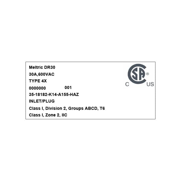 Meltric 35-18182-K14-A155-HAZ INLET WITH NO LOCKOUT HOLE - 35-18182-K14-A155-HAZ