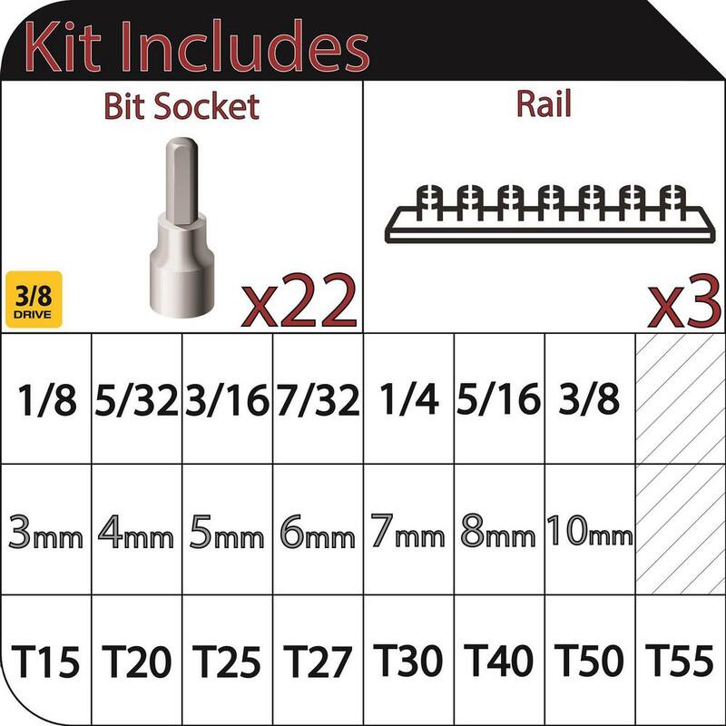 Juego de dados de vaso Hex/Torx SAE/Métrico de 3/8 pulgadas (22 piezas) - H3DCHEXTORX22PC
