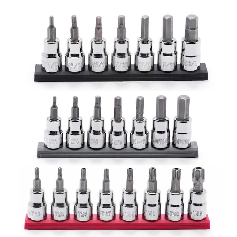 Juego de dados de vaso Hex/Torx SAE/Métrico de 3/8 pulgadas (22 piezas) - H3DCHEXTORX22PC