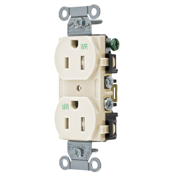 Hubbell Wiring Device-Kellems Straight Blade Devices, Receptacles, Tamper and Weather-Resistant Duplex, Commercial/Industrial Grade, 2-Pole 3-Wire Grounding, 5-15R, Single Pack - BR15LAWRTR