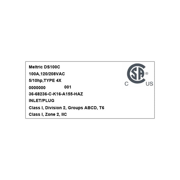 Meltric 36-68236-C-K16-A155-HAZ INLET - 36-68236-C-K16-A155-HAZ