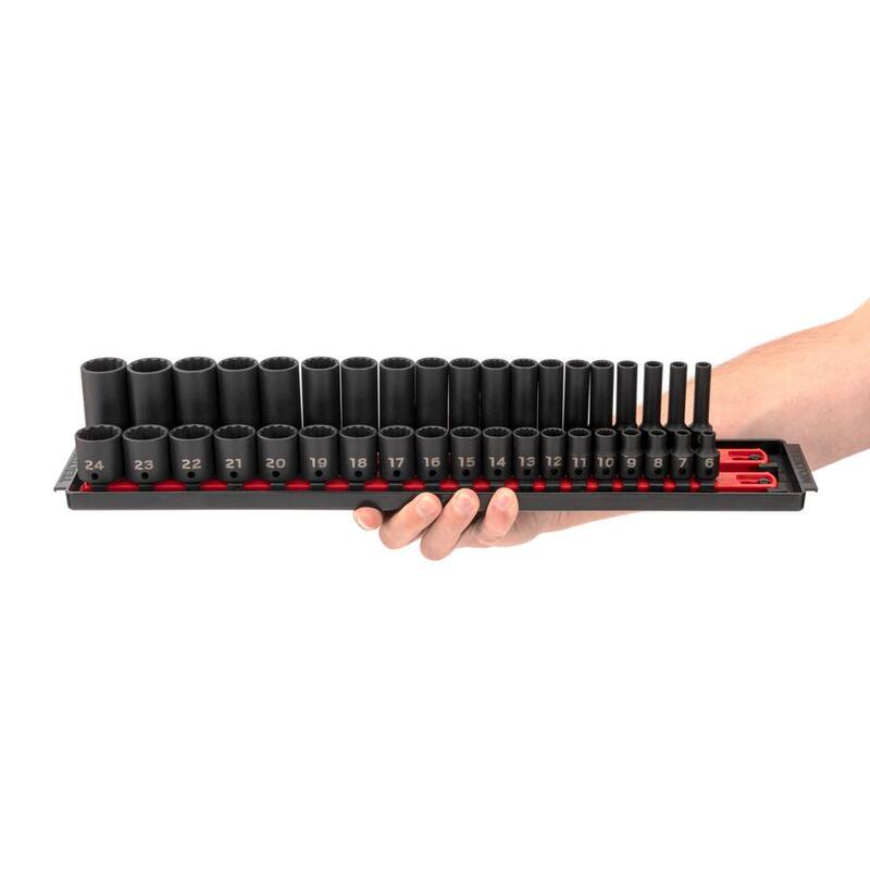 Juego de dados de impacto TEKTON de 3/8 pulgadas con rieles (1/4-1 pulgada, 6 mm-24 mm) (68 piezas) - SID91219
