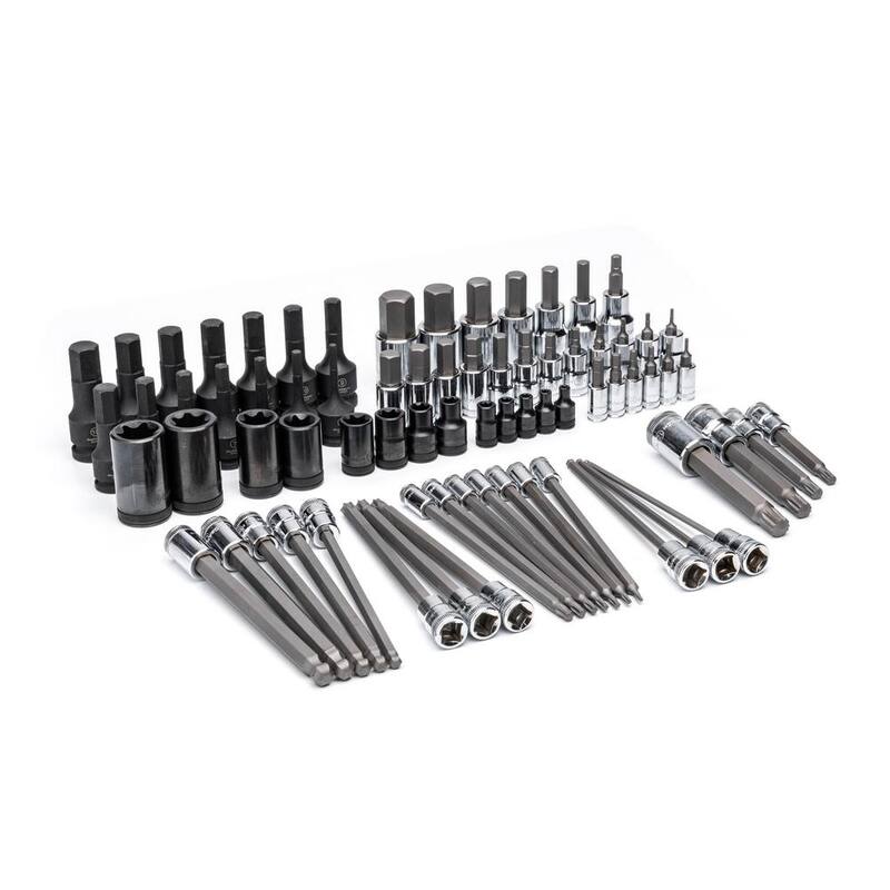 Juego de enchufes de puntas métricas de 1/4, 3/8 y 1/2 pulgadas de GEARWRENCH con bandeja de almacenamiento de espuma EVA (74 piezas) - GWMSBSKCBMM