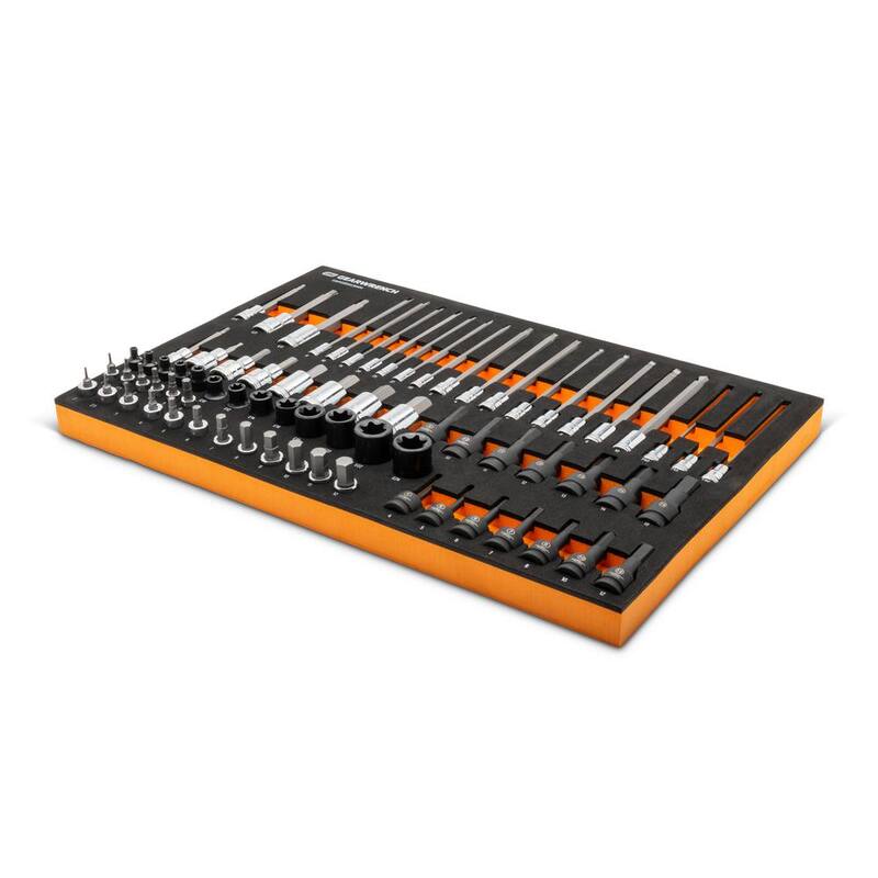 Juego de enchufes de puntas métricas de 1/4, 3/8 y 1/2 pulgadas de GEARWRENCH con bandeja de almacenamiento de espuma EVA (74 piezas) - GWMSBSKCBMM