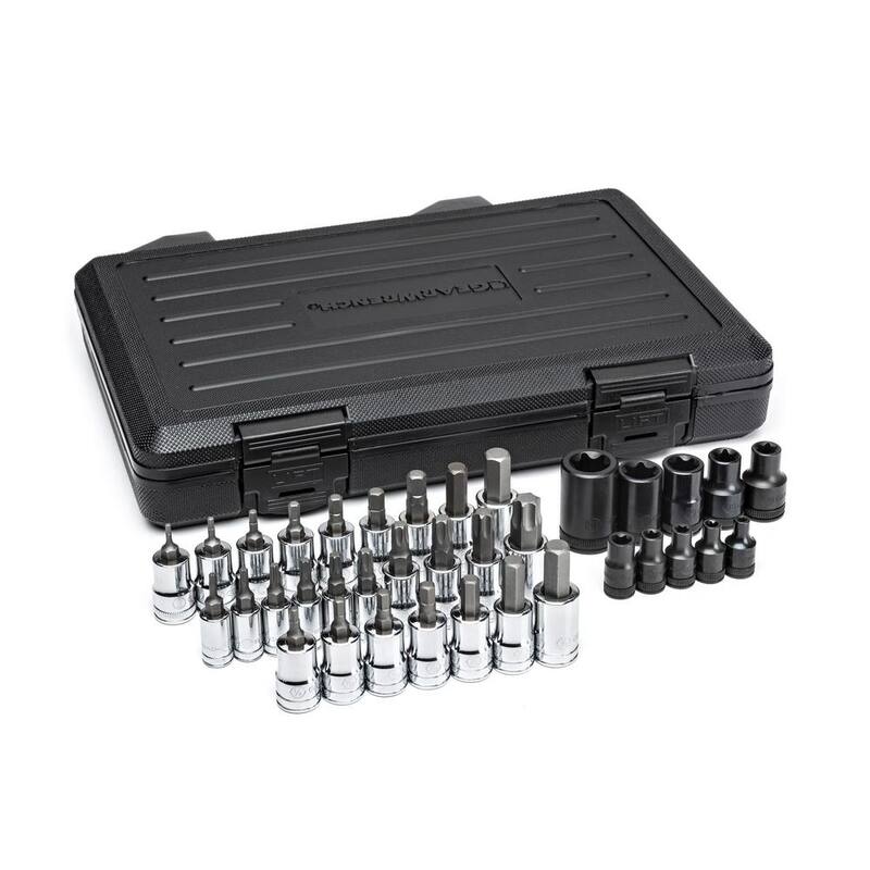 Juego de llaves de vaso para bits hexagonales, E-Torx y Torx en unidades SAE/Métricas de 1/4, 3/8 y 1/2 de pulgada (36 piezas) - 80726