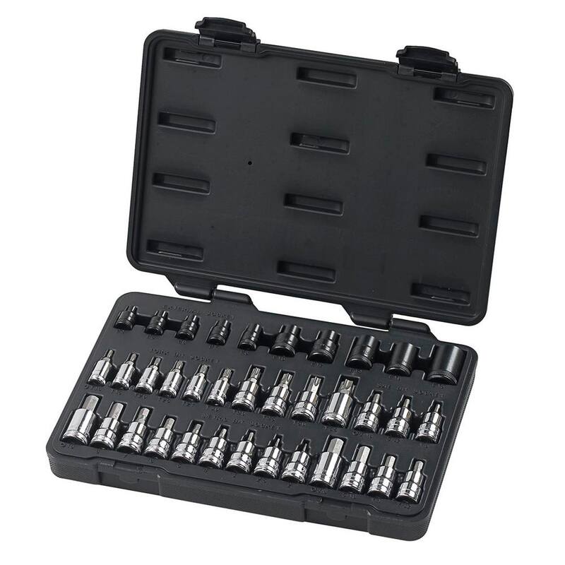 Juego de llaves de vaso para bits hexagonales, E-Torx y Torx en unidades SAE/Métricas de 1/4, 3/8 y 1/2 de pulgada (36 piezas) - 80726