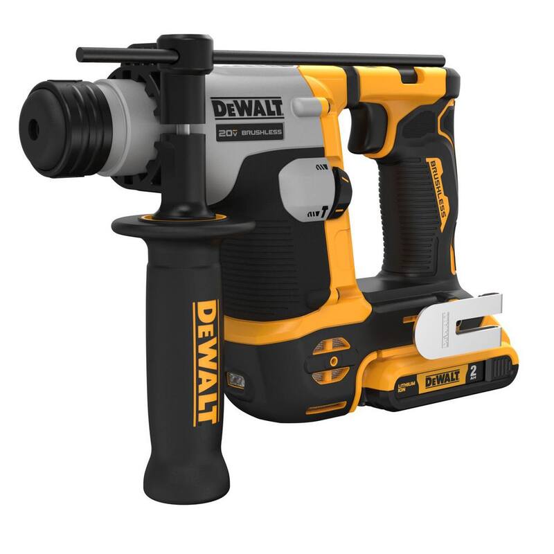 Martillo rotativo DEWALT 20V Max de 5/8 pulgadas con tecnología inalámbrica de iones de litio sin escobillas SDS PLUS y kit con dos baterías de 2.0 Ah y cargador - DCH172D2
