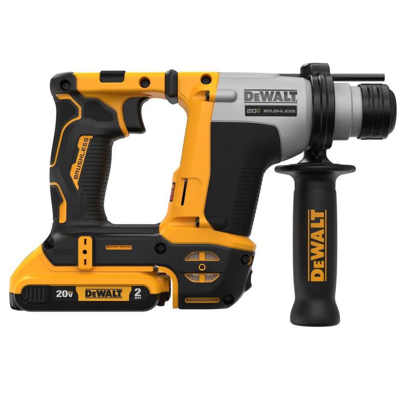 Martillo rotativo DEWALT 20V Max de 5/8 pulgadas con tecnología inalámbrica de iones de litio sin escobillas SDS PLUS y kit con dos baterías de 2.0 Ah y cargador - DCH172D2