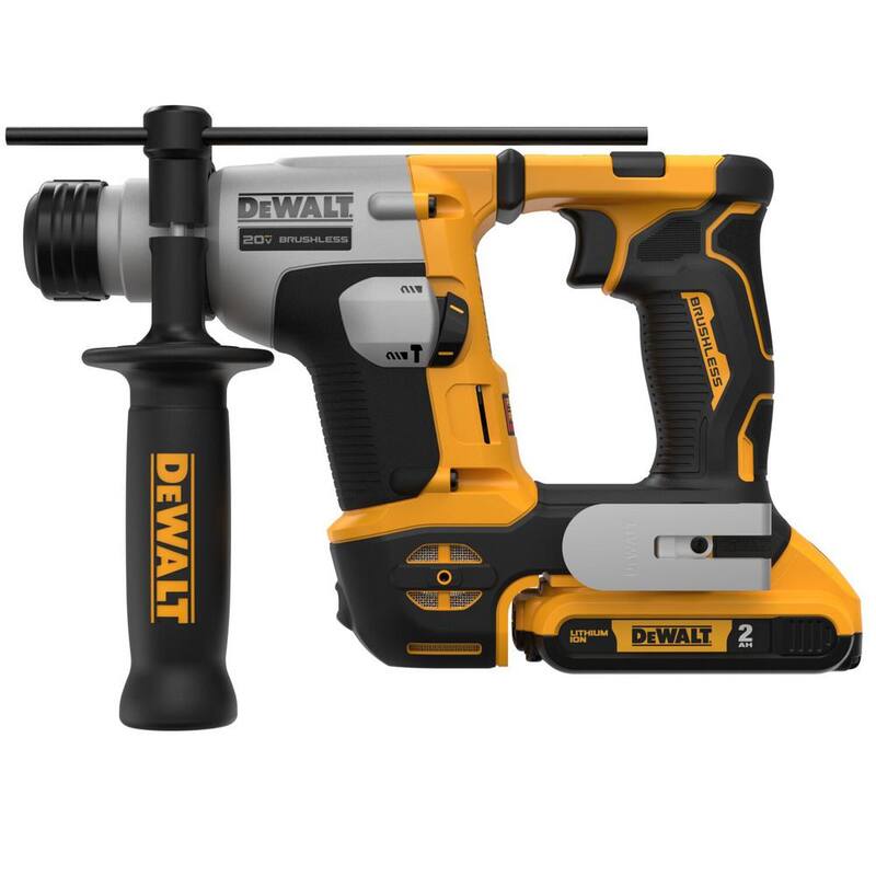 Martillo rotativo DEWALT 20V Max de 5/8 pulgadas con tecnología inalámbrica de iones de litio sin escobillas SDS PLUS y kit con dos baterías de 2.0 Ah y cargador - DCH172D2