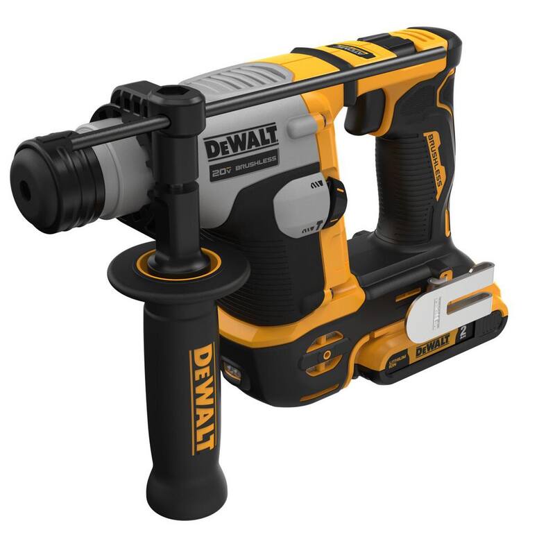 Martillo rotativo DEWALT 20V Max de 5/8 pulgadas con tecnología inalámbrica de iones de litio sin escobillas SDS PLUS y kit con dos baterías de 2.0 Ah y cargador - DCH172D2