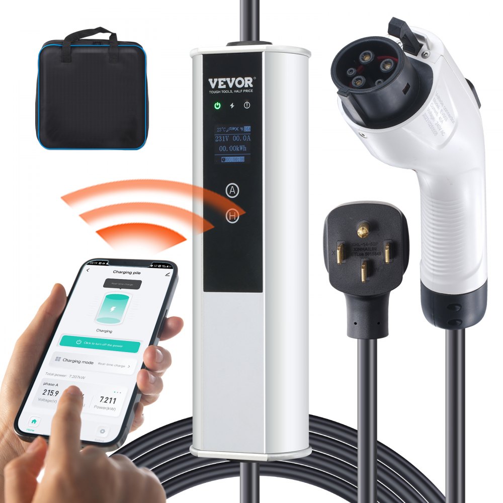VEVOR Level 2 Portable EV Charger, 40A 240V, Electric Vehicle Charger with 25 ft Charging Cable NEMA 14-50P Plug, 40A/32A/24A/16A Adjustable Current Plug-in Home EV Charging Station for SAE J1772 EVs - MGBXCDQJP240AUI7GV4