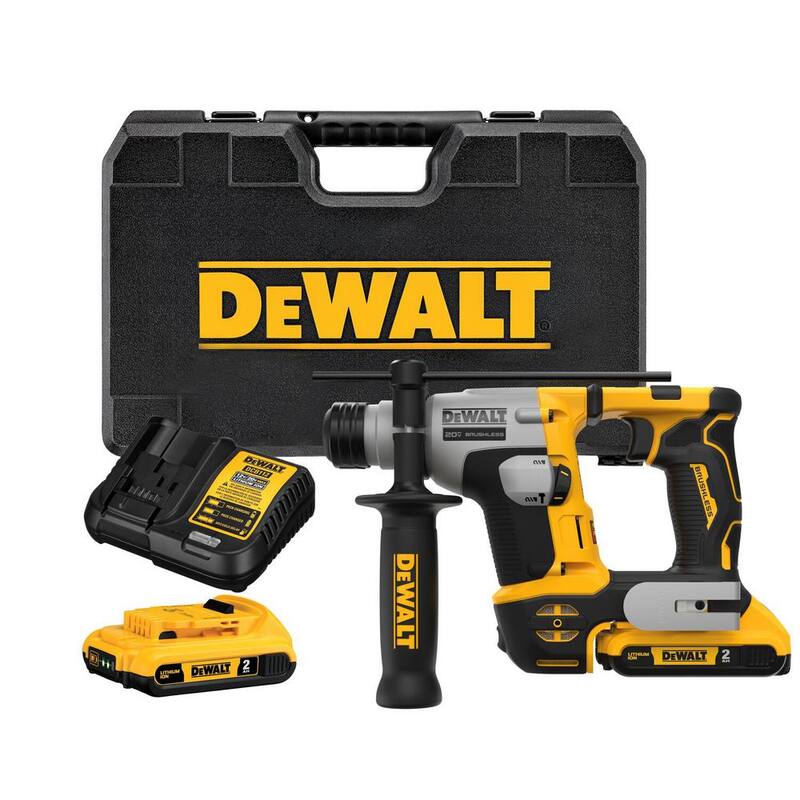 Martillo rotativo DEWALT 20V Max de 5/8 pulgadas con tecnología inalámbrica de iones de litio sin escobillas SDS PLUS y kit con dos baterías de 2.0 Ah y cargador - DCH172D2