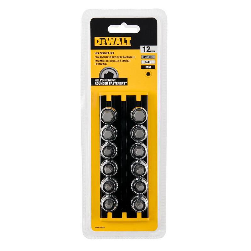 Juego de llaves de vaso hexagonales DEWALT de 3/8 pulgadas SAE y métricas (12 piezas) - DWMT17002