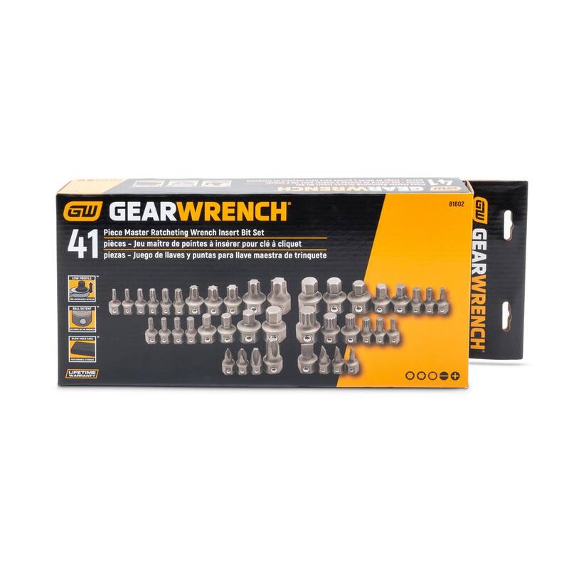 Juego de Puntas de Inserción Phillips, Ranuradas, Torx, Hexagonales y de Triple Cuadrado de Perfil Bajo GEARWRENCH para Llaves con Estuche (41 Piezas) - 81602